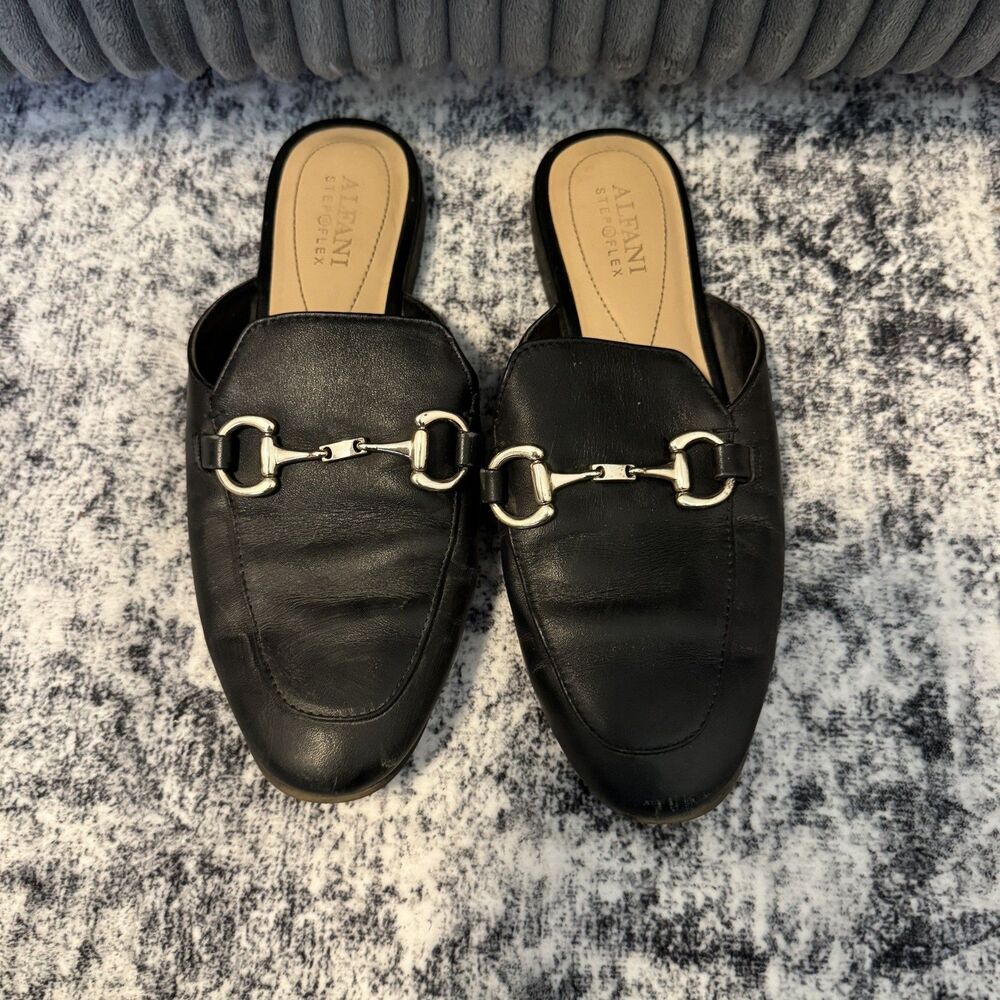 Alfani Step 'N Flex Tinslee US 5.5 black mule loafers silver horsebit detail